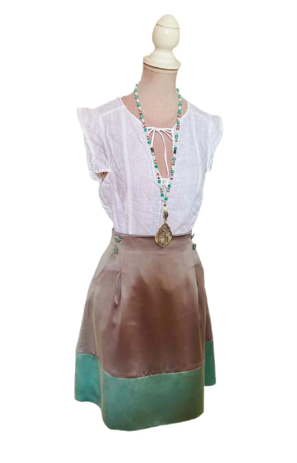 🩵🍃Saia 100% seda cottagecore romântica schabby chic vintage quiet luxury silk skirt 36/38🍃🩵 – photo 4